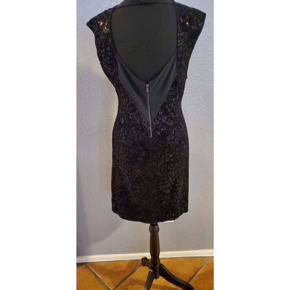 Alice + Olivia Black Sequin Velvet Mesh Open Back Mini Dress Size Large - Picture 8 of 12